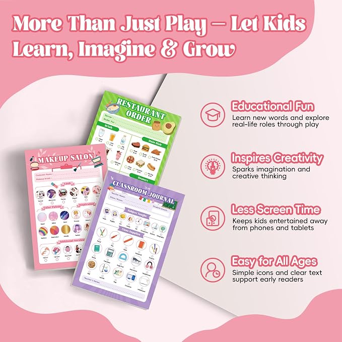 6 Pack Kids Pretend Play Notepads, 40 Pages Kids Playtime Pads - Image 5