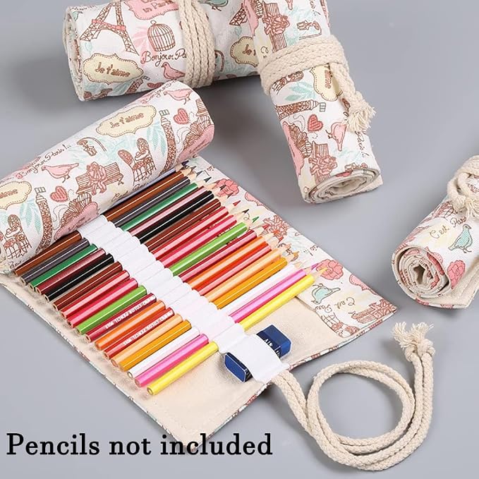 DIYOMR 24/36/72 Slots Pencil Wrap Pencil Rolls, Artist Colored Pencils Roll Up - Image 2