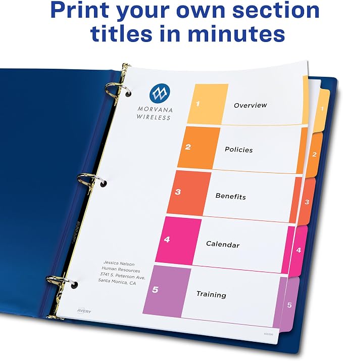 Avery 5 Tab Dividers for 3 Ring Binders, Customizable Table of Contents - Image 2