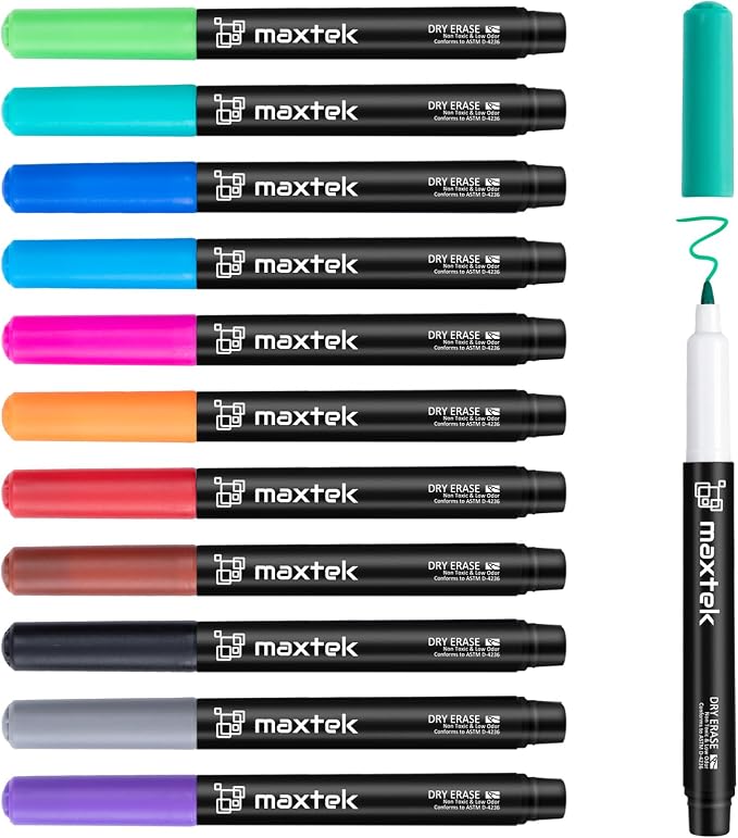 maxtek Dry Erase Markers, 0.7mm Ultra Fine Tip, Low Odor by Maxtek