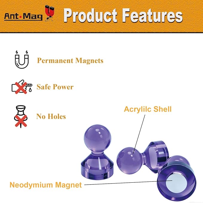 Ant Mag Magnetic Push Pins, 10 Pack Strong Whiteboard Magnets - Image 4