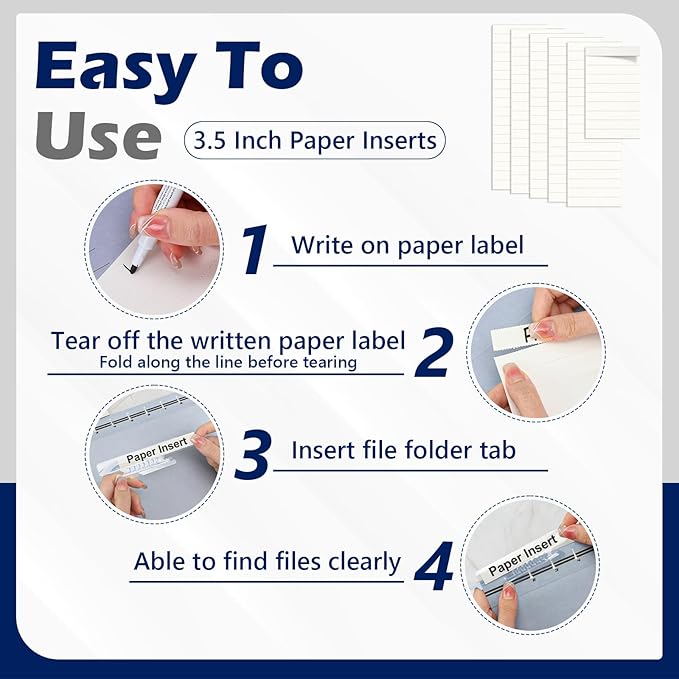 100 Pcs Hanging File Folder Paper Inserts 3-1/2 Inch Off White Blank File Tab - Image 4