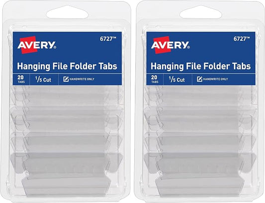 Avery Hanging File Folder Tabs and Inserts, 1/5 Cut, 20 File Folder Tabs and by Avery