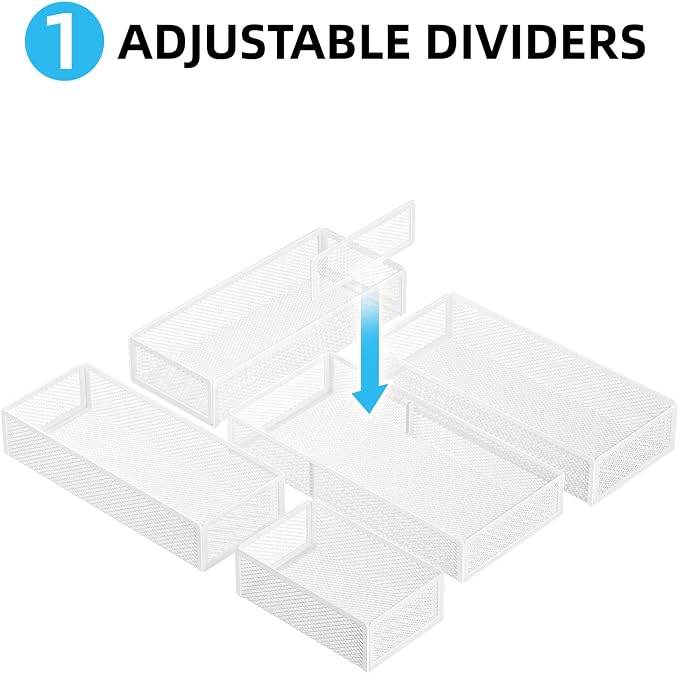 Marbrasse 5 Pack Desk Drawer Organizer Set, Mesh Drawer Storage Trays - Image 4