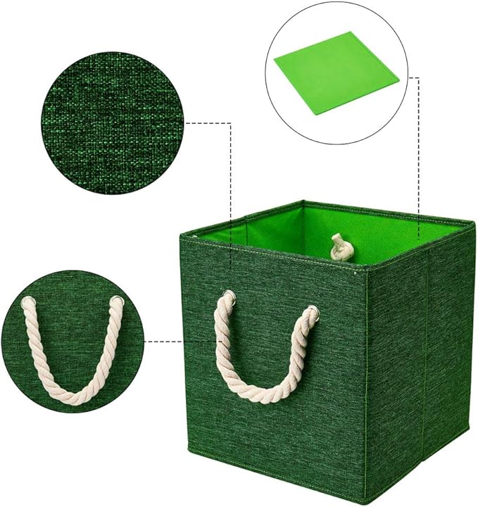 Green Foldable Fabric Cube Storage Bins Cube Storage Organizer Bins Storage Cubes Basket Drawers Organizer Decroative Storage Box Fabric Storage Cubes Baskets for Organizing Closet Shelves ,Q-ST-51-4-DeskLoop Office