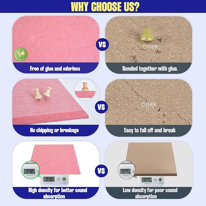 Large Cork Board for Walls 48"x 36", 12 Pack Felt Wall Tiles with Safe Removable Adhesive Tabs, Cork Board for Office,Pinboard Bulletin Board - Pink-DeskLoop Office