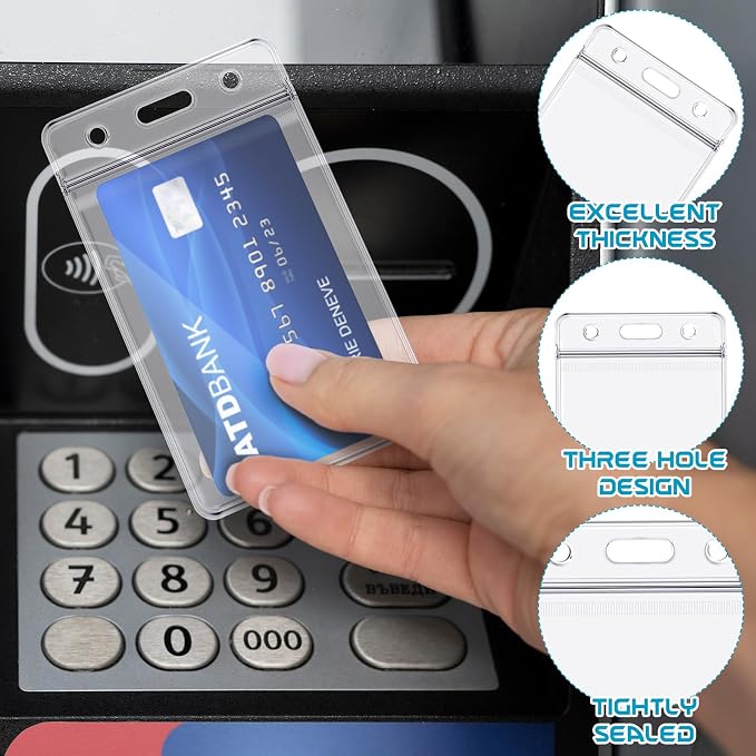 BESARME 60 Pack Vertical ID Card Badge Holder Clear Plastic Sealable Waterproof - Image 4