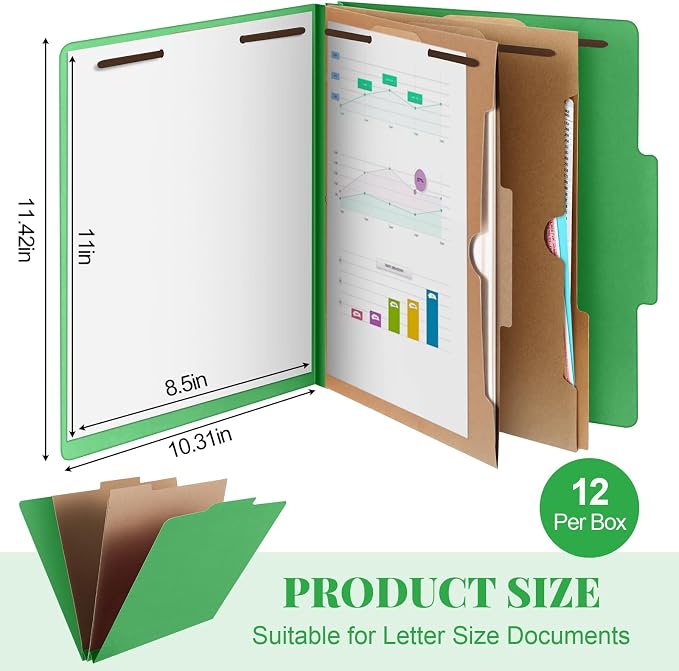 Skyygemm 12 Pcs Classification Folders Letter Size, 2 Pocket Dividers - Image 2