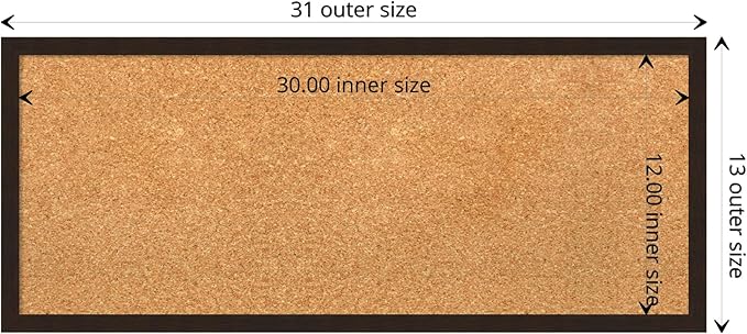 Amanti Art Natural Cork Board for Wall, 13x31 Vision Board with Brown Wood Frame, Medium Corkboard Office Decor for Home Organization, Rustic Farmhouse Corkboard Pinboard to display items for home-DeskLoop Office