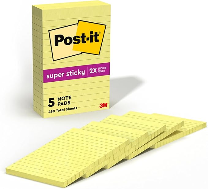 Post-it Super Sticky Lined Notes, 5 Sticky Note Pads, 4 x 6 in., School Supplies by Unknown