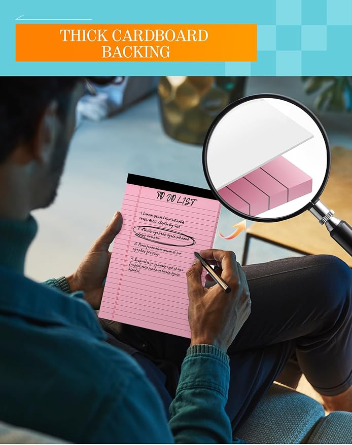 Small Legal Pads 5x8 Colored Note Pads, 6 Pack Small Notepads for Work, Pink Notepad 5x8 Mini Legal Pad, Colored Legal Pads 5x8 for Home Office Supplies, Lined Notebook Paper 5x8 Notes, 30 Sheets/Pad-DeskLoop Office