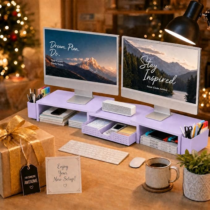 OPNICE Desk Organizers and Accessories, Dual Computer Monitor Stand Riser - Image 9