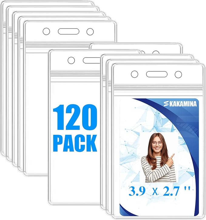120 Pack Name ID Badge Holder-Plastic Badge Holder by KAKAMINA