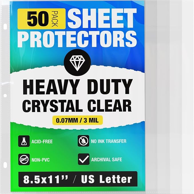 50 Pack of 8.5x11 Heavy Duty Crystal Clear Sheet Protectors by CraftSaints