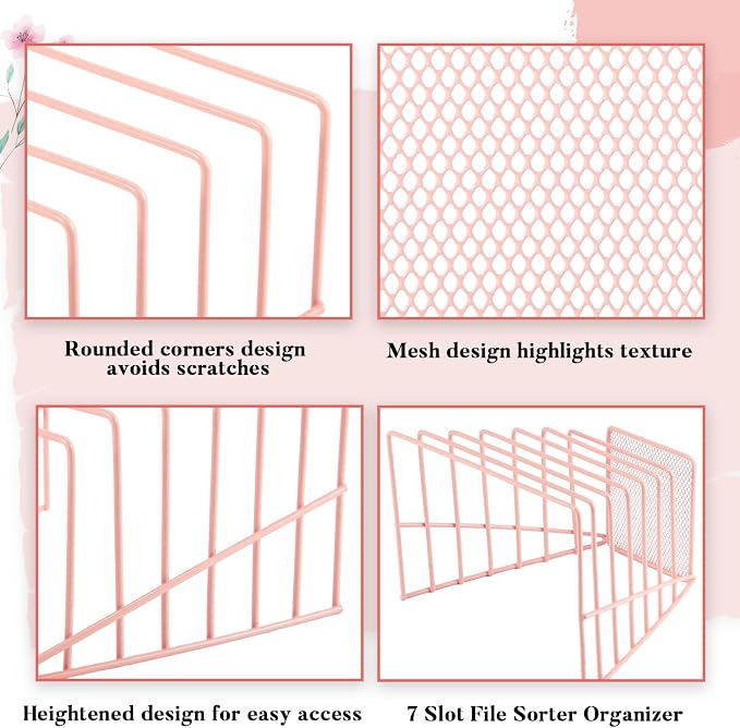 2 Pcs 7 Section Incline File Sorter Metal Wire Mesh File Rack - Image 3