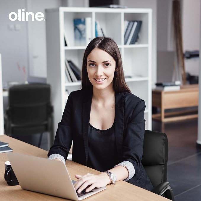 Oline Leather Guest Chair with Padded Arms, Reception Meeting Conference Waiting Room Lobby Home Desk Big and Tall Executive Office Chair, Black (1 Pack)-DeskLoop Office