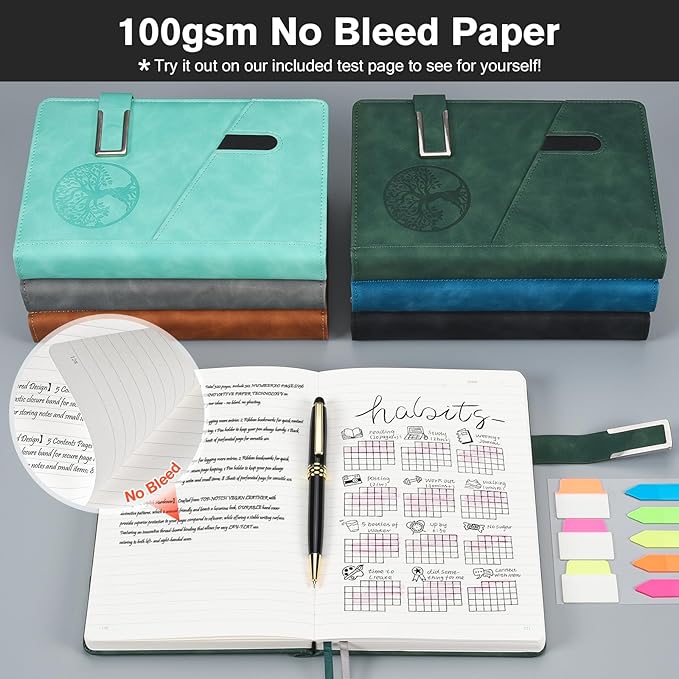 Lined Notebook Journal for Men Women, 365 Pages Numbered College Ruled Notebook, Hardcover Leather Journal with Pen & Gift Box, Thick Daily Diary, Professional Notebooks for Work, School, Business, A5-DeskLoop Office