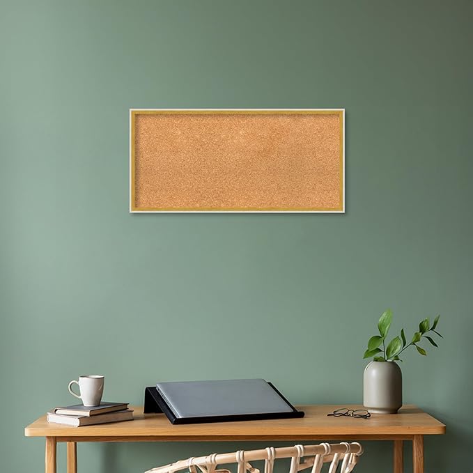 Amanti Art Natural Cork Board for Wall, 15x31 Vision Board with White Frame, Medium Corkboard Office Decor for Home Organization, Modern Corkboard Pinboard to Display Items for Home Organization in-DeskLoop Office