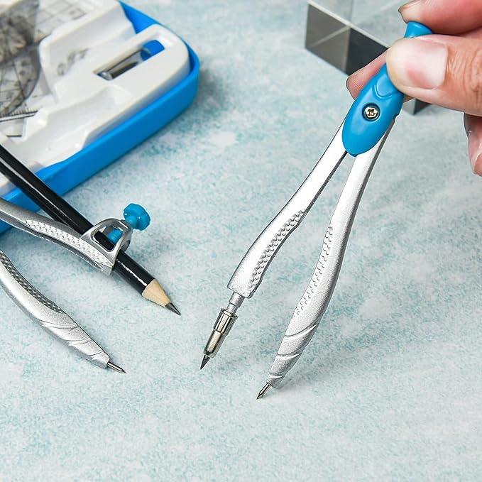 Lifreer Geometry Set,10 Pcs Protractor and Compass Set, Math and Ruler Set for Students, Class Supplies, and School - Essential Compass Geometry Tools for Precision and Quality (Blue)-DeskLoop Office