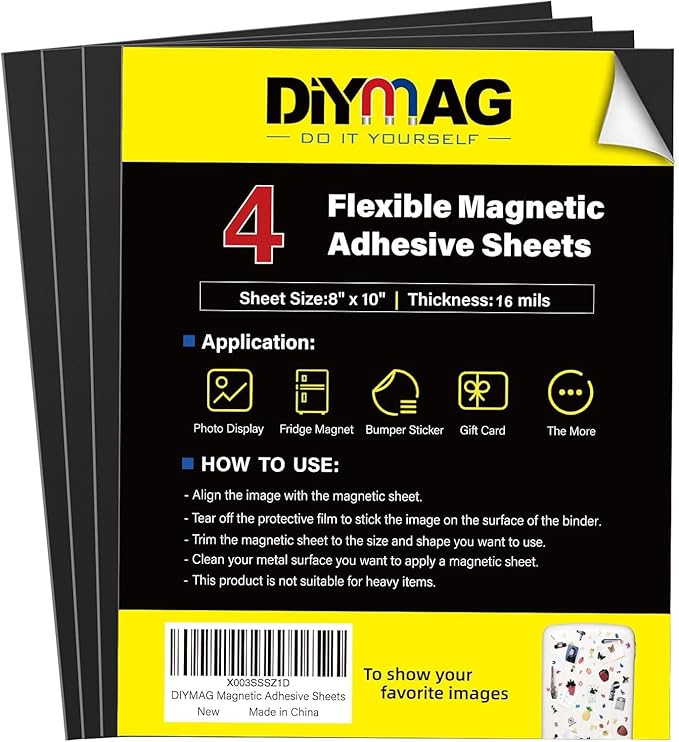 DIYMAG 4Pack Magnetic Adhesive Sheets Photo Mat, Flexible Magnetic Sheets by DIYMAG