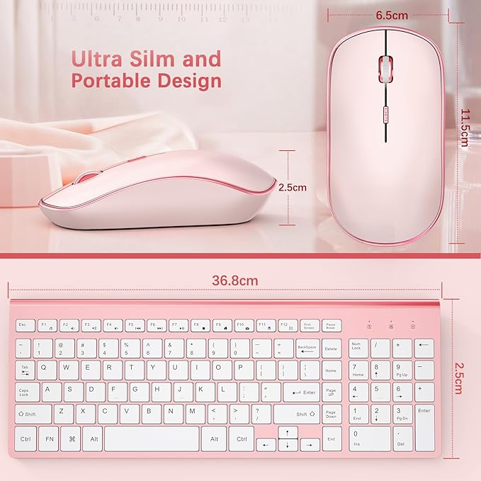 Wireless Keyboard and Mouse,2.4G Full Size and Portable Wireless Keyboard with Numeric Keyboard or Computer/Desktop/Laptop/Windows 10/8/7 -Pink-DeskLoop Office