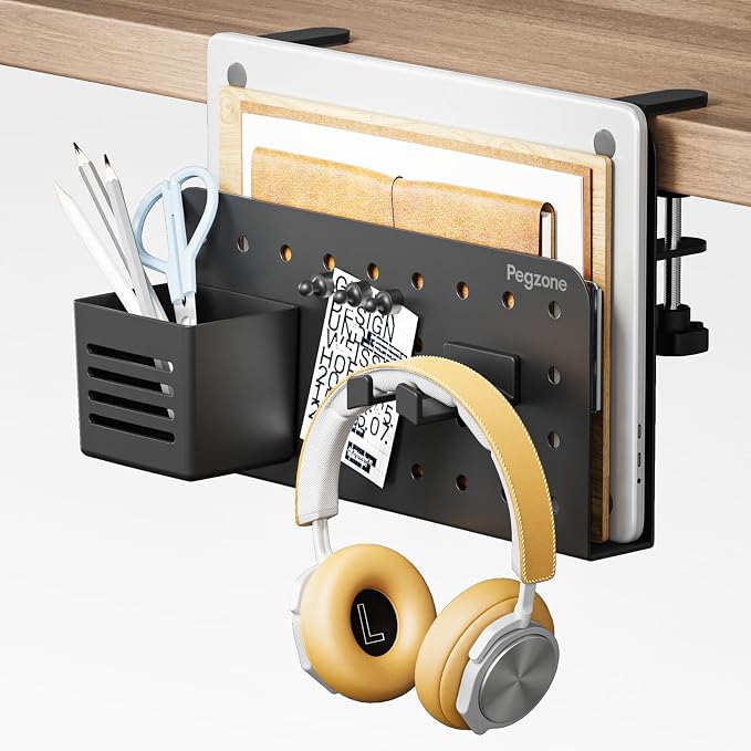 PEGZONE Desk Side Storage Organizer, No Drill Under Desk Laptop Holder by Pegzone