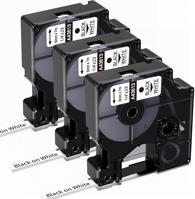 3-Pack Replace for Dymo D1 Label Tape Cartridges 1/4 Inch 23 Ft White 43613 | by Freshworld