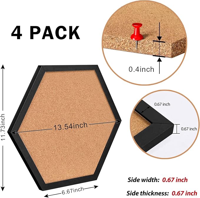 Cork Bulletin Board Hexagon Black, Small Framed Corkboard Tiles - Image 4