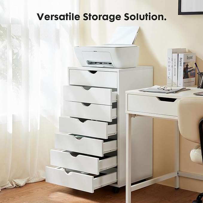 OLIXIS 7 Drawer File Cabinet on Wheels, Printer Stand | Fits Under Desks - Image 5