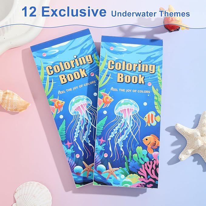 Women's Mini Paint with Water Coloring Book, 12 Pages Sea World Small Coloring - Image 5