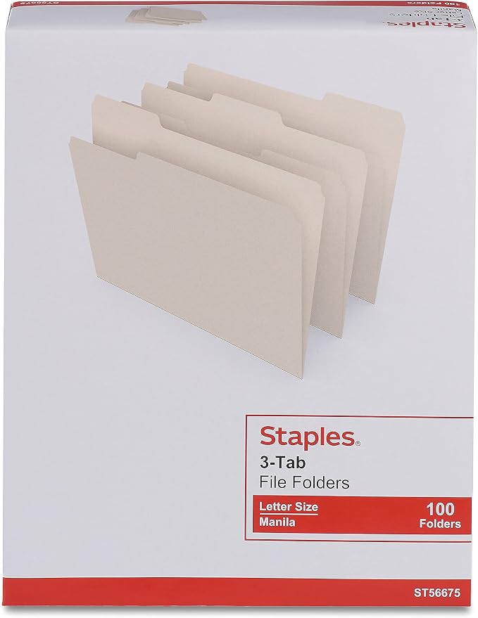 Staples File Folder, Letter Size, 1/3‑Cut Tab, Durable Paper Stock, 200/Carton - Image 4