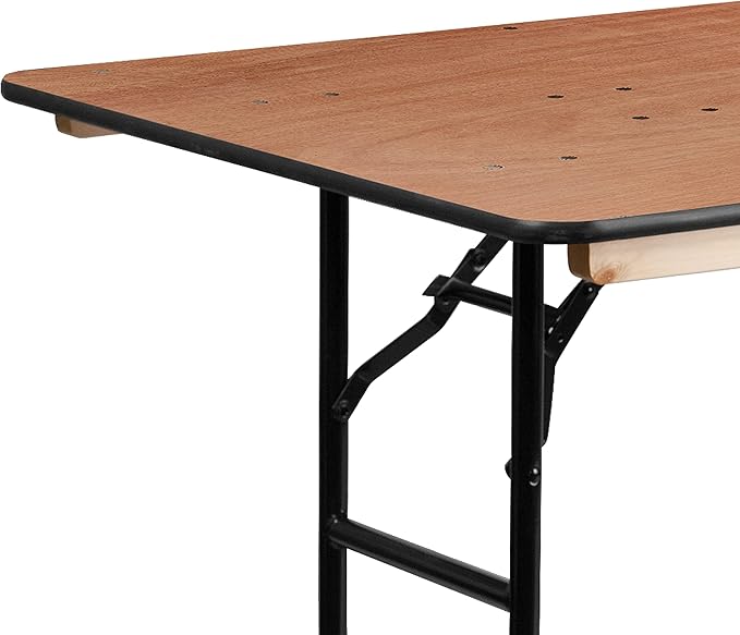 Flash Furniture Fielder 6' Rectangular All-Occasion Wood Folding Event Table, Foldable Portable Banquet Table with Wooden Top, Natural/Black-DeskLoop Office