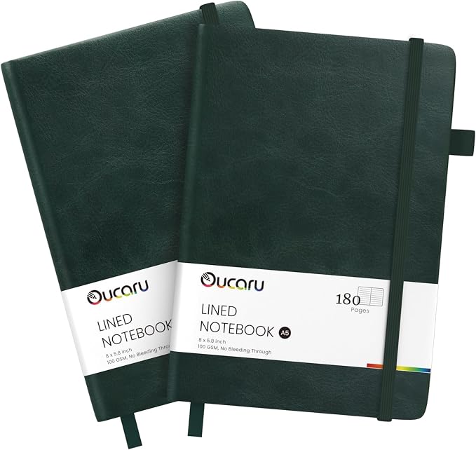 Oucaru Lined Journal Notebook, 2 Pack, 180 Pages, A5 Journals by Oucaru