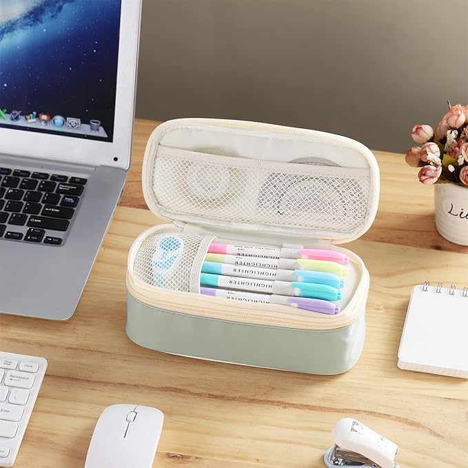 Dugio Big Pencil Case for Girls Organizer Pencil Bag with Zipper Pencil Pouch for School Teens Kids Aesthetic Large Pencil Pouch Green-DeskLoop Office