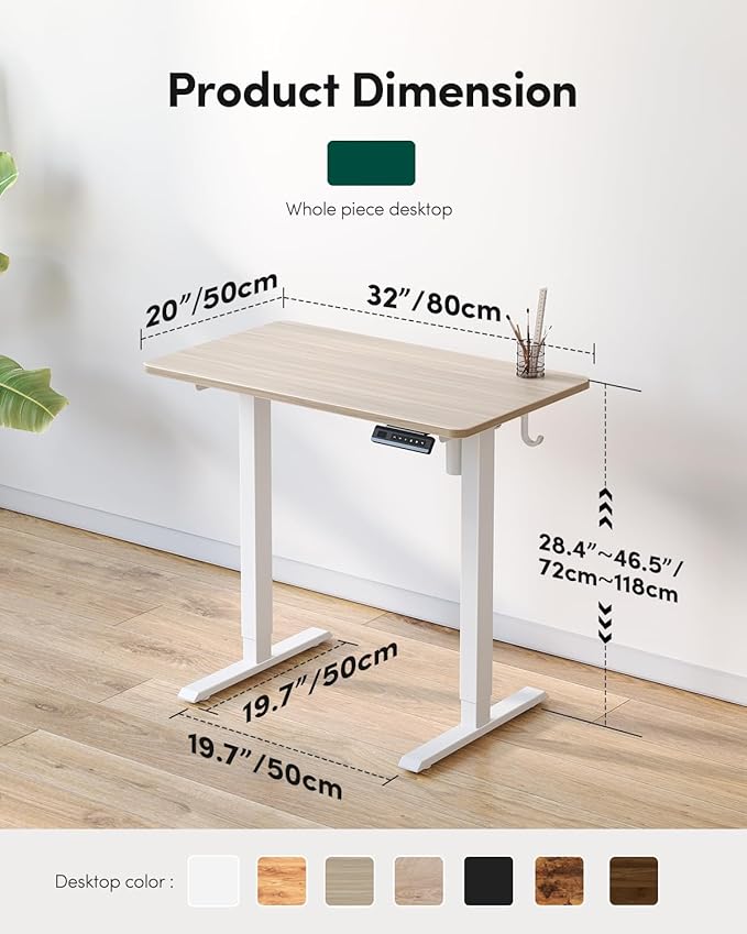 FEZIBO One-Piece Standing Desk Adjustable Height Stand up Home Office Desk, 32x24 Inch Electric Standing Computer Desk, with 4 Memory Presets, Fixable casters, Light Rustic-DeskLoop Office