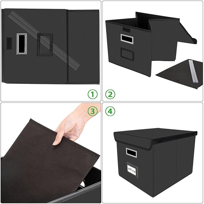 File Organizer Boxes with Lids, Collapsible Faux Leather Hanging File Folder - Image 7