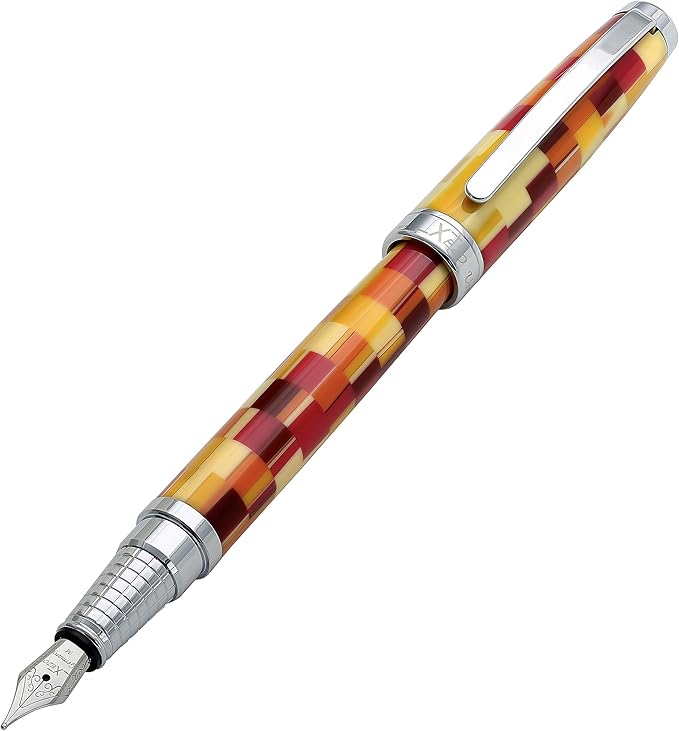 Xezo Urbanite Fountain Pen, Medium Nib. Retro Red, Yellow, Orange, and Cream Acrylic on Brass. Chrome Plated. Limited Edition and Serialized. No Two Alike-DeskLoop Office