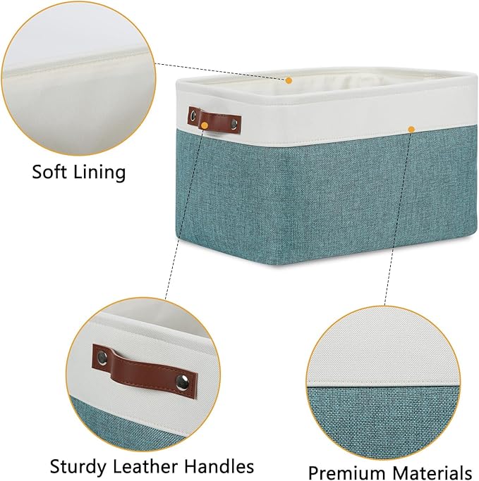DULLEMELO Storage Baskets for Organizing,Rectangular Fabric Storage Bins with Handles for Office,Bedroom(3-Pack -15 inch X 11 inch X 9.5 inch, White&Dark Green)-DeskLoop Office