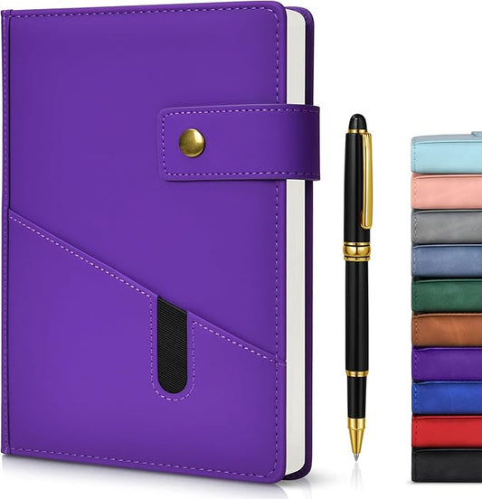 Purple A5 Lined Leather Journal Notebook for Men Women,5.9" X 8.4" Personalized Hardcover Journal with Pen,200 Pages 100 Gsm Thick Ruled Paper Daily Diary for Travel,Business,Work,Writing-DeskLoop Office