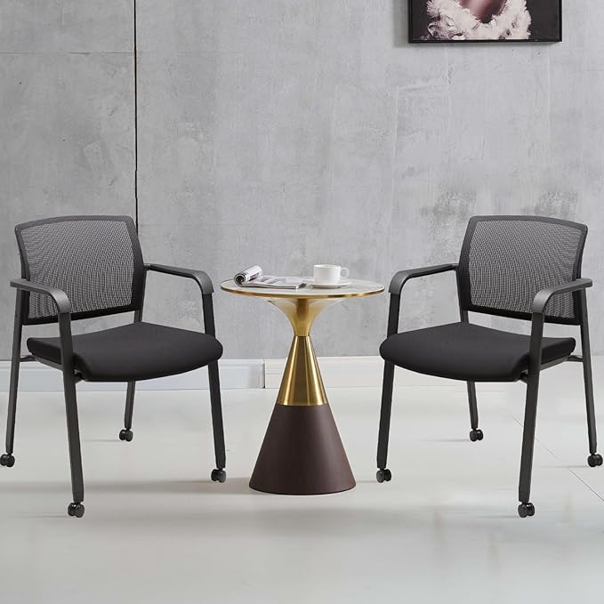 CLATINA Mesh Back Guest Reception Arm Chairs with Wheels, Waiting Room Chairs with Upholstered Fabric Seat and Ergonomic Lumbar Support for Office-DeskLoop Office