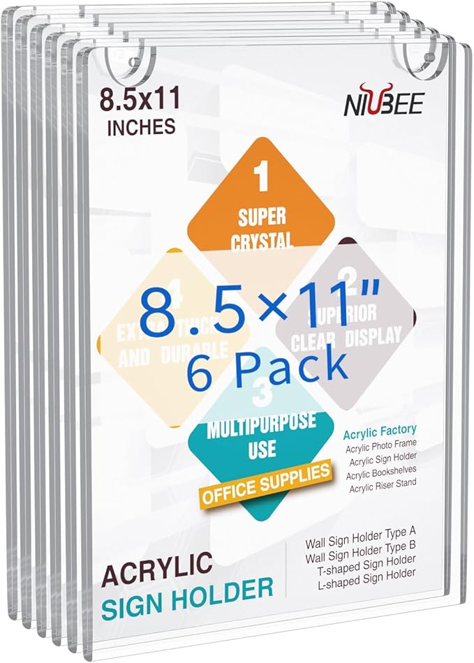 NIUBEE 30 Pack Acrylic Sign Holder 8.5 x 11 inches Clear Wall Mount Frame Bonus by NIUBEE