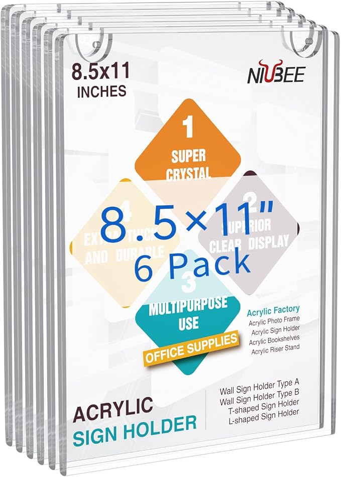 NIUBEE 20 Pack Acrylic Sign Holder 8.5 x 11 inches Clear Wall Mount Frame Bonus by NIUBEE