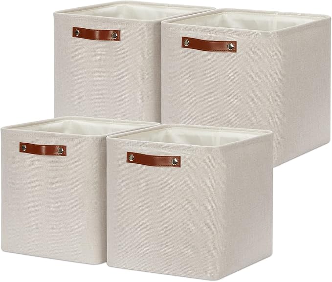 DULLEMELO Baskets For Organizing, Cube Storage Bins 12x12 Storage for Toys, Books and Clothes, Foldable Storage Bin for Office, Home, Shelves, Closets Organizing(4 Pack - 12" Beige)-DeskLoop Office
