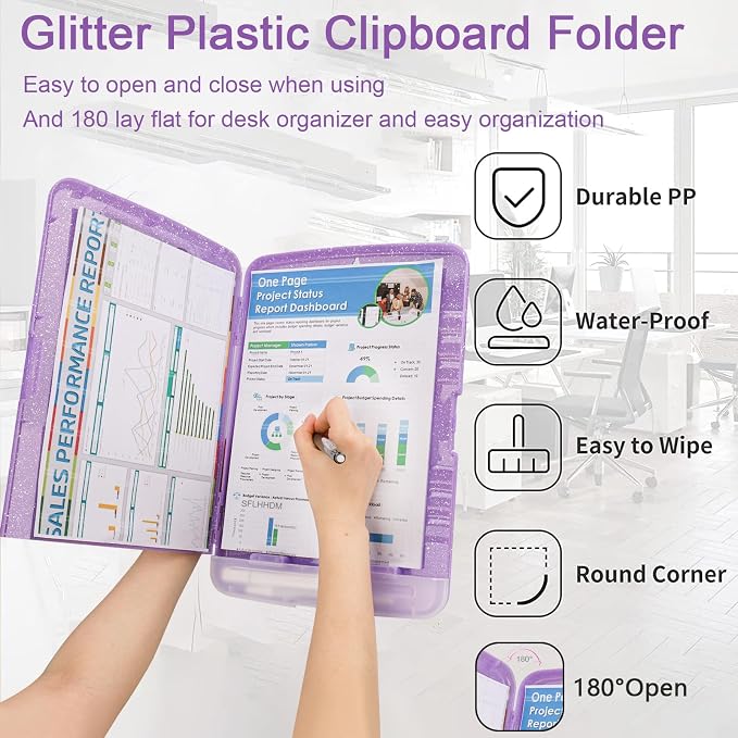 Glitter Clipboard with Storage, Storage Clipboard with Pen Holder, A4 Binder - Image 5