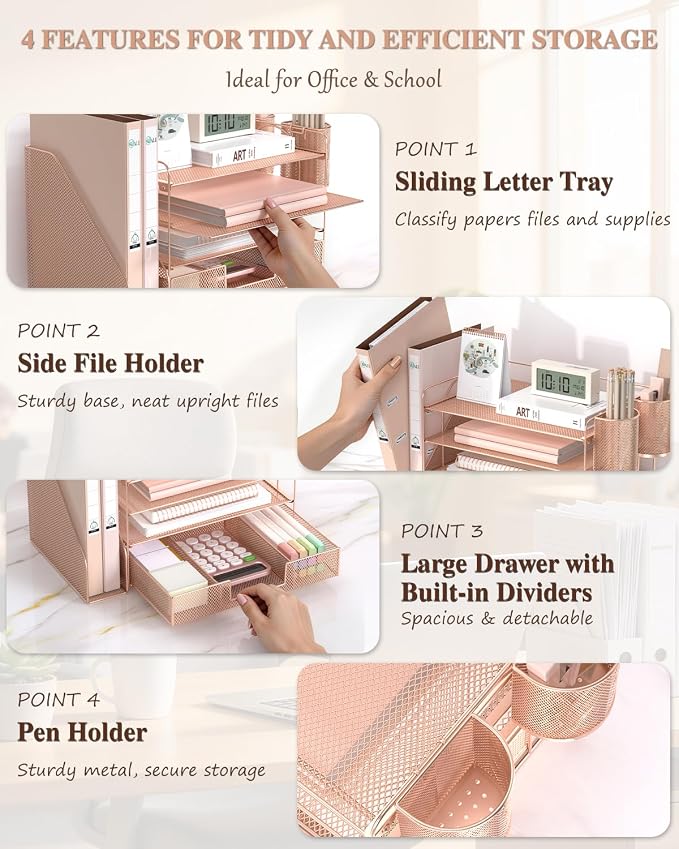 WALI Desk File Organizer, 4 Tier Desktop Paper Letter Tray Organizer - Image 4