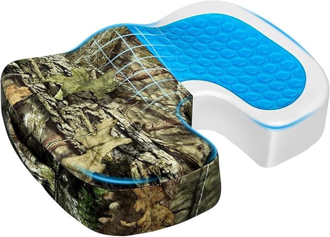 Gel Seat Cushion for Car Office - Memory Foam Pain Relief Chair Pillow Cushions - Tailbone Sciatica Coccyx Butt Lumbar Support Pad for Sitting Driving Traveling, Velvet, Mossy Oak-DeskLoop Office