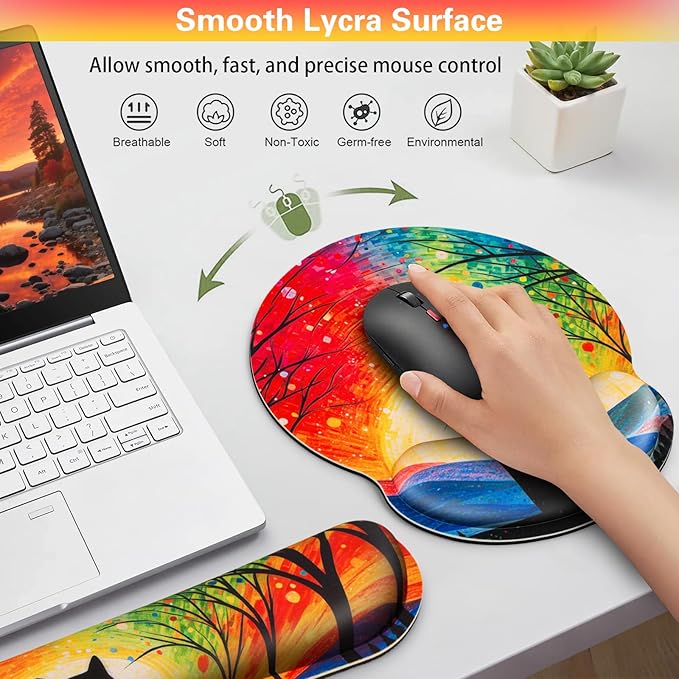 Mouse Pad with Wrist Rest Cute Black Cat Set, Qomolama 3-in-1 Wrist Support - Image 5