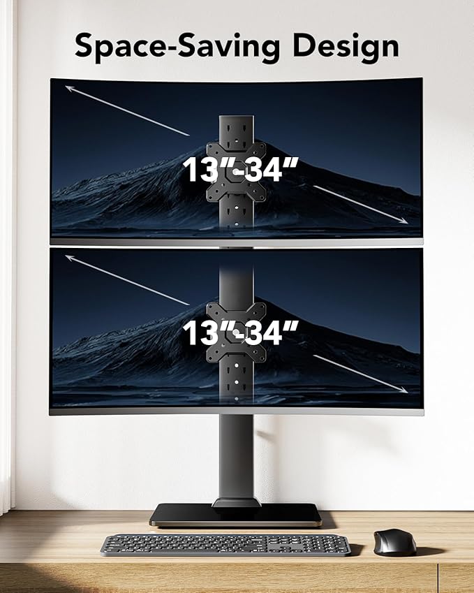 HUANUO Dual Monitor Stand, Vertical Monitor Mount for Two Screens 13 to 34 Inch, Freestanding Monitor Riser with Swivel, Tilt, Rotation and 13 Height Settings, Max Load 44 lbs, Max VESA 100x100-DeskLoop Office
