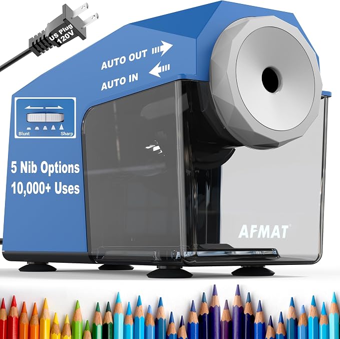 AFMAT Electric Pencil Sharpener, Fast & Hands-Free, 10K+ Uses, 5 Nibs, Fully by AFMAT