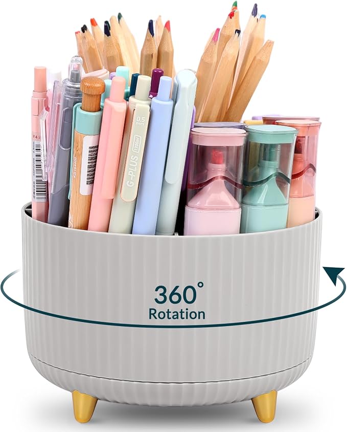 KONVINIT Pencil Pen Holder for Desk, 5 Slots 360-Degree Rotating Desktop by KONVINIT